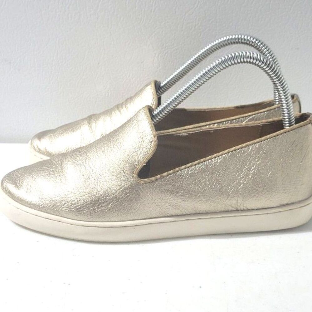BIRDIES Women 7.5 Gold Metallic The Swift Leather Slip On Sneaker Loafers